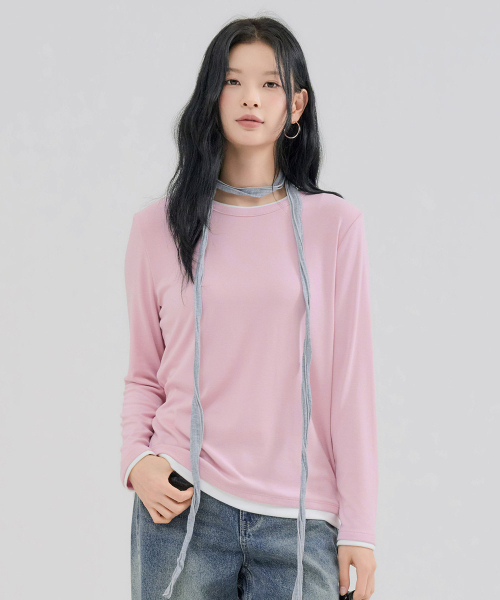 CHASECULT(チェイスカルト)の「レディースレイヤードTシャツ-FERG5162B0P(Tシャツ/カットソー・レディース・ピンク・85/90/95)」の2枚目の写真