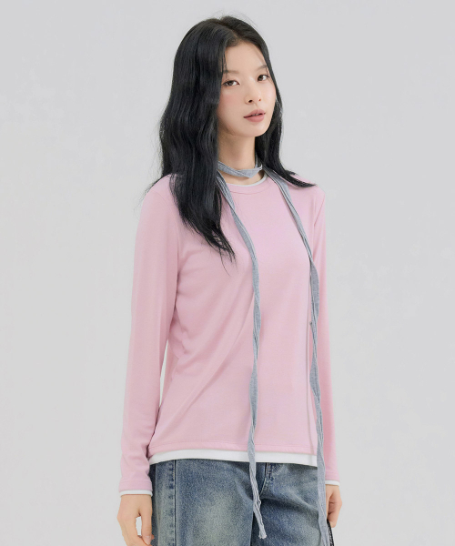 CHASECULT(チェイスカルト)の「レディースレイヤードTシャツ-FERG5162B0P(Tシャツ/カットソー・レディース・ピンク・85/90/95)」の3枚目の写真