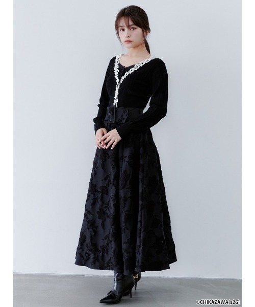 SNIDEL(スナイデル)の「【SNIDEL×近沢レース店】ニットカーディガン(カーディガン/ボレロ・レディース・ピンク/ブラック/オフホワイト・F)」の4枚目の写真