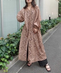 ブロックレースボリュームスリーブワンピース