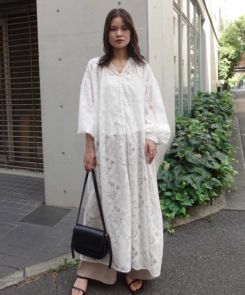 CORNERS(コーナーズ)の「ブロックレースボリュームスリーブワンピース(ワンピース・レディース・ベージュ/ブラック/アイボリー/ホワイト・M)」の7枚目の写真