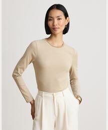 ストライプド ストレッチ コットン ロングスリーブ Tシャツ