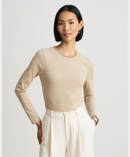 LAUREN RALPH LAUREN(ローレン ラルフ ローレン)の「ストライプド ストレッチ コットン ロングスリーブ Tシャツ(Tシャツ/カットソー・レディース・ブラウン系5・L/M/S)」の1枚目の写真