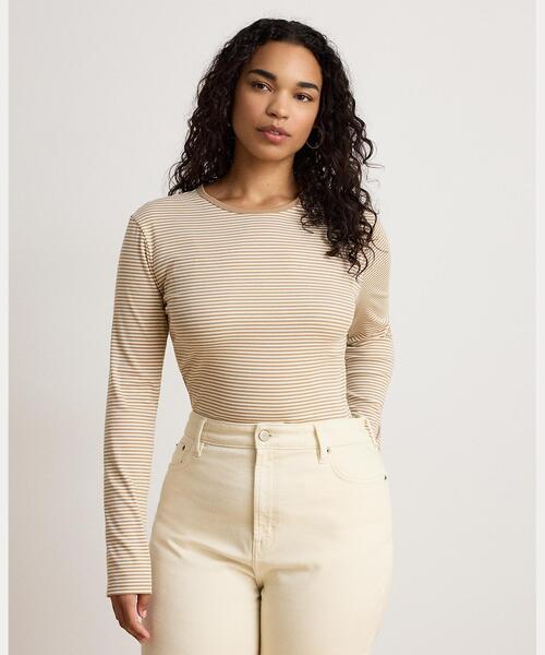 LAUREN RALPH LAUREN(ローレン ラルフ ローレン)の「ストライプド ストレッチ コットン ロングスリーブ Tシャツ(Tシャツ/カットソー・レディース・ブラウン系5・L/M/S)」の4枚目の写真