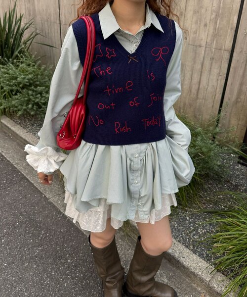 CIAOPANIC(チャオパニック)の「手書き文字ステッチニットベスト(ニット/セーター・レディース・グレー/ネイビー・ONE SIZE)」の10枚目の写真