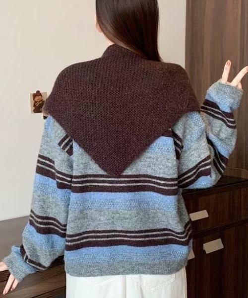 AVYL(アヴィル)の「【マフラー付き/セット】マルチボーダー起毛シャギーオーバーサイズニット(ニット/セーター・レディース・ブルー・M)」の7枚目の写真