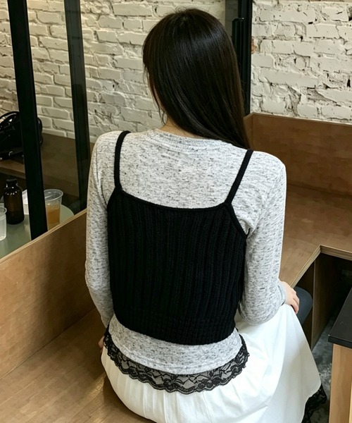 BLoomMe（ブルームミー）の「リブニットキャミソール×レースインナーセット（セットアップ・レディース・ネイビー/ブラック/ライトグレー/ブラウン・M）」の16枚目の写真