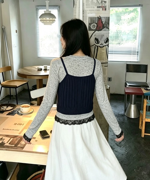 BLoomMe（ブルームミー）の「リブニットキャミソール×レースインナーセット（セットアップ・レディース・ネイビー/ブラック/ライトグレー/ブラウン・M）」の21枚目の写真