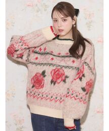 Now me. by NYLON JAPAN（ナウミーバイナイロンジャパン）の「ローズ＆リボンジャガードニット（ニット/セーター）」