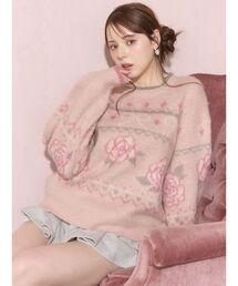 Now me. by NYLON JAPAN（ナウミーバイナイロンジャパン）の「ローズ＆リボンジャガードニット（ニット/セーター）」