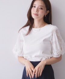 index | 【接触冷感／UVケア】ジャカードドッキングスリーブトップス《洗濯機OK》(Tシャツ/カットソー)