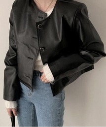 YUGA_YGMC Korean-style Faux leather cropped jacket