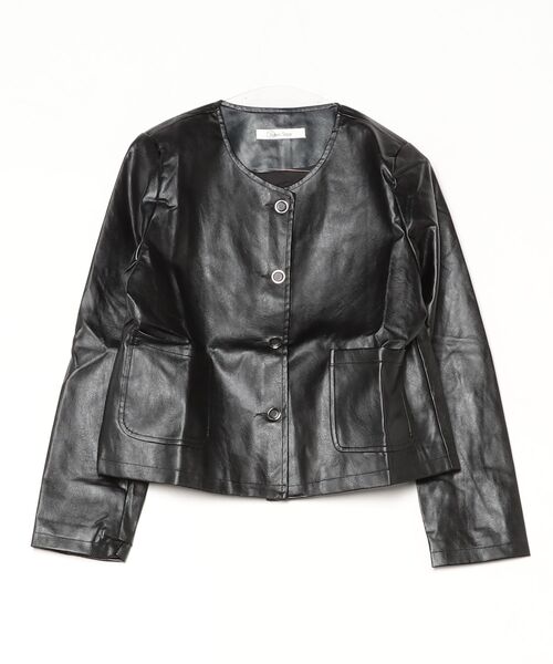 YUGA(ユーガ)の「YUGA_YGMC Korean-style Faux leather cropped jacket(ノーカラージャケット・レディース・ブラウン/ブラック・FREE)」の7枚目の写真
