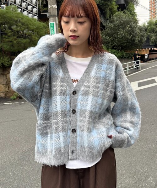 CIAOPANIC TYPY(チャオパニックティピー)の「【ZOZO限定】【UNISEX】シャギーチェックニットカーディガン(カーディガン/ボレロ・レディース・ブラック/グレー/ブルー/グリーン・MEDIUM/LARGE)」の1枚目の写真