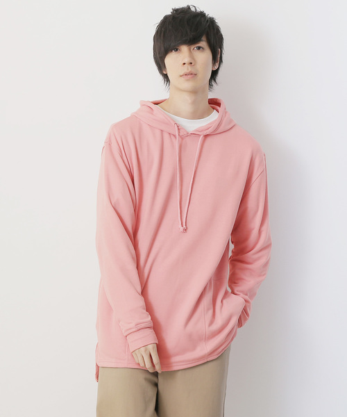 MONO-MART（モノマート）の「オーバーサイジング サイドスリットヘムライン/プルオーバーパーカー（パーカー・メンズ・杢グレー/ベージュ/ホワイト/ブラック/オリーブ/ネイビー/ワイン/ライトブラウン/スモークピンク/チャコール/キナリ/ダークブラウン/マスタード/ピンク系その他・M/L）」の13枚目の写真