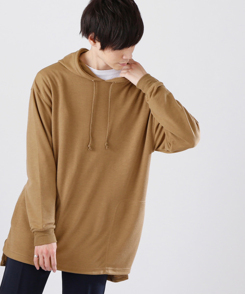 MONO-MART（モノマート）の「オーバーサイジング サイドスリットヘムライン/プルオーバーパーカー（パーカー・メンズ・杢グレー/ベージュ/ホワイト/ブラック/オリーブ/ネイビー/ワイン/ライトブラウン/スモークピンク/チャコール/キナリ/ダークブラウン/マスタード/ピンク系その他・M/L）」の8枚目の写真