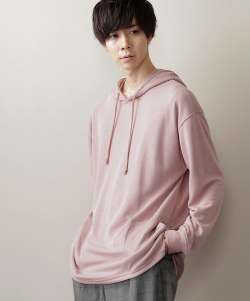 MONO-MART（モノマート）の「オーバーサイジング サイドスリットヘムライン/プルオーバーパーカー（パーカー・メンズ・杢グレー/ベージュ/ホワイト/ブラック/オリーブ/ネイビー/ワイン/ライトブラウン/スモークピンク/チャコール/キナリ/ダークブラウン/マスタード/ピンク系その他・M/L）」の12枚目の写真