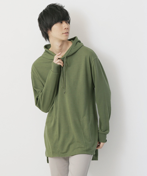 MONO-MART（モノマート）の「オーバーサイジング サイドスリットヘムライン/プルオーバーパーカー（パーカー・メンズ・杢グレー/ベージュ/ホワイト/ブラック/オリーブ/ネイビー/ワイン/ライトブラウン/スモークピンク/チャコール/キナリ/ダークブラウン/マスタード/ピンク系その他・M/L）」の9枚目の写真
