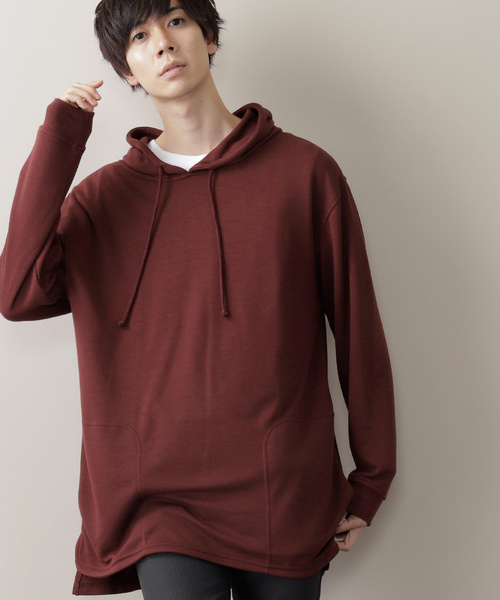MONO-MART（モノマート）の「オーバーサイジング サイドスリットヘムライン/プルオーバーパーカー（パーカー・メンズ・杢グレー/ベージュ/ホワイト/ブラック/オリーブ/ネイビー/ワイン/ライトブラウン/スモークピンク/チャコール/キナリ/ダークブラウン/マスタード/ピンク系その他・M/L）」の14枚目の写真