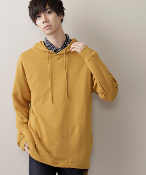 MONO-MART（モノマート）の「オーバーサイジング サイドスリットヘムライン/プルオーバーパーカー（パーカー・メンズ・杢グレー/ベージュ/ホワイト/ブラック/オリーブ/ネイビー/ワイン/ライトブラウン/スモークピンク/チャコール/キナリ/ダークブラウン/マスタード/ピンク系その他・M/L）」の11枚目の写真