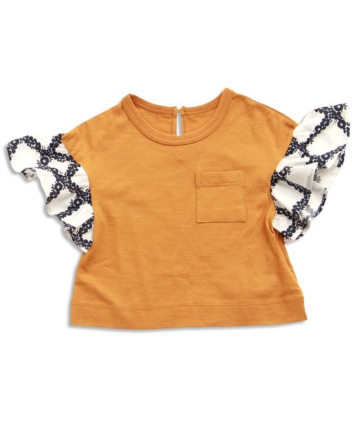 apres les cours（アプレレクール）の「フラワーチェック袖切替Ｔシャツ（Tシャツ/カットソー・キッズ・マスタード/ネイビー/オフホワイト・130/110/90/140/80/100/120）」の14枚目の写真