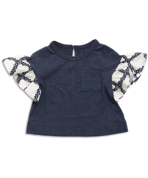 apres les cours（アプレレクール）の「フラワーチェック袖切替Ｔシャツ（Tシャツ/カットソー・キッズ・マスタード/ネイビー/オフホワイト・130/110/90/140/80/100/120）」の6枚目の写真