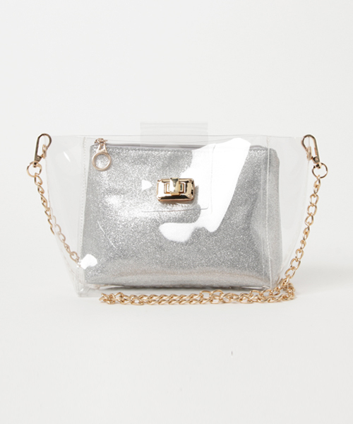 WEGO（ウィゴー）の「WEGO/ポーチ付きクリアショルダーバッグ（ショルダーバッグ・レディース・シルバー/その他1/ブラック系その他・FREE）」の12枚目の写真