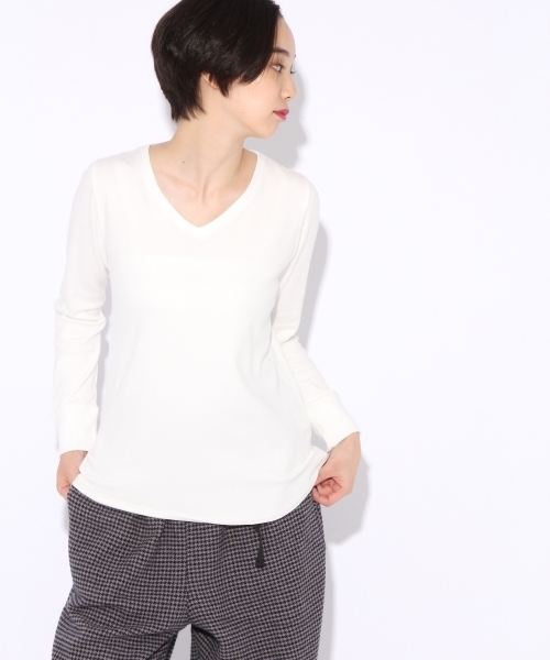 niko and...(ニコアンド)の「CPU起毛スムースユルVプルオーバー(Tシャツ/カットソー・レディース・ホワイト/グレー/ライトグリーン/チャコール/ピンク・MEDIUM/LARGE)」の2枚目の写真