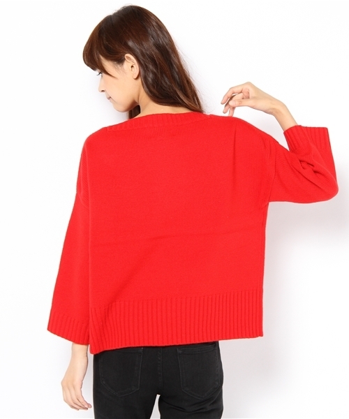 Demi-Luxe BEAMS（デミルクス ビームス）の「□Traditional Weatherwear / ウール ボートネック プルオーバー（ニット/セーター・レディース・レッド/ネイビー・ONE SIZE）」の4枚目の写真