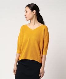 AZUL by moussy | ワッフル編み7分袖VネックニットPO(ニット/セーター)