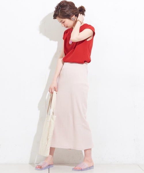 natural couture（ナチュラルクチュール）の「ワッフルロングスカート（スカート・レディース・ブラック/レッド/アイボリー/トップグレー/ピンクベージュ・FREE）」の10枚目の写真