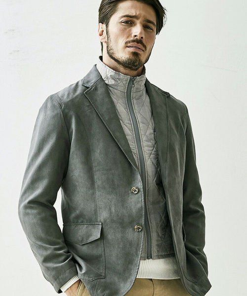 g-stage(ジーステージ)の「フェイクスウェードジャケット中綿ベスト付き3WAYジャケット(テーラードジャケット)」|グレー