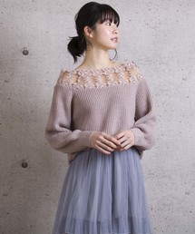 【Jewelobe/ ジュエローブ】 レース切替ニットトップス
