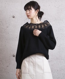 【Jewelobe/ ジュエローブ】 レース切替ニットトップス