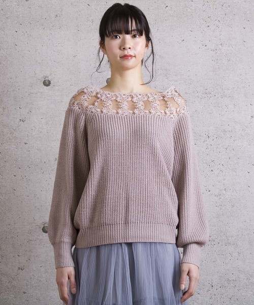 LUGG NAGG(ラグナグ)の「【Jewelobe/ ジュエローブ】 レース切替ニットトップス(ニット/セーター・レディース・ブラック/オフホワイト/ピンク/ブルー・FREE)」の7枚目の写真