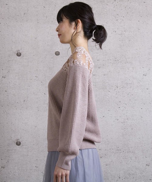 LUGG NAGG(ラグナグ)の「【Jewelobe/ ジュエローブ】 レース切替ニットトップス(ニット/セーター・レディース・ブラック/オフホワイト/ピンク/ブルー・FREE)」の10枚目の写真