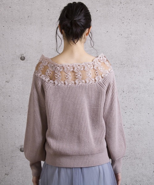 LUGG NAGG(ラグナグ)の「【Jewelobe/ ジュエローブ】 レース切替ニットトップス(ニット/セーター・レディース・ブラック/オフホワイト/ピンク/ブルー・FREE)」の9枚目の写真