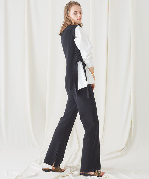 STUDIOUS(ステュディオス)の「【STUDIOUS】Ny/C レースアップ ニットベスト(ベスト・レディース・ホワイト/ブラック/ライトグリーン・FREE)」の4枚目の写真