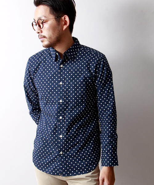 WEGO（ウィゴー）の「WEGO/ドットシャツ（シャツ/ブラウス・メンズ・ホワイト/ネイビー・MEDIUM/LARGE）」の2枚目の写真
