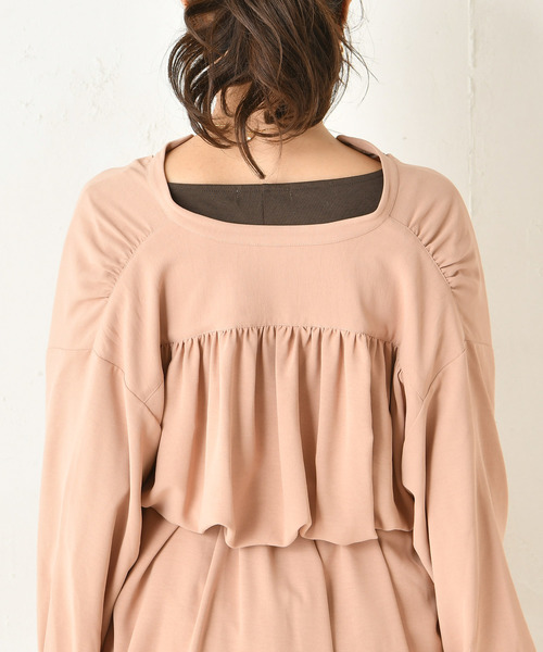 DouDou（ドゥドゥ）の「フロントジップギャザーシャツ（シャツ/ブラウス・レディース・ベージュ/カーキ/ピンク・FREE）」の6枚目の写真