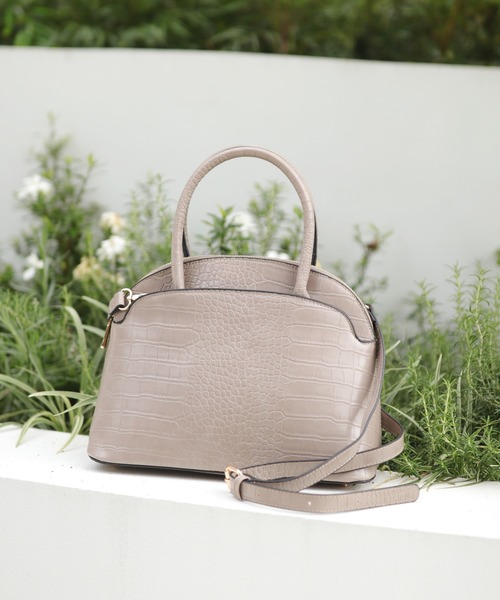 florist（フローリスト）の「【2way】クロコ調型押しレザーがま口シルエットハンドバッグ（ハンドバッグ・レディース・ブラック/ベージュ/グリーン/キャメル・FREE）」の3枚目の写真