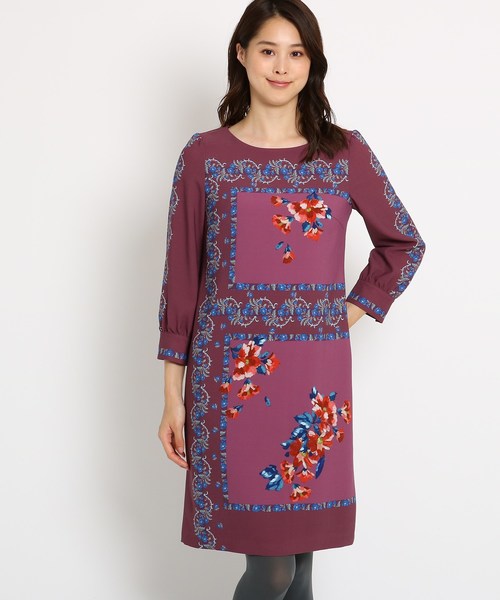 フラワースカーフプリントワンピース ワンピース Sunauna スーナウーナ のファッション ワンピース セール 洗える