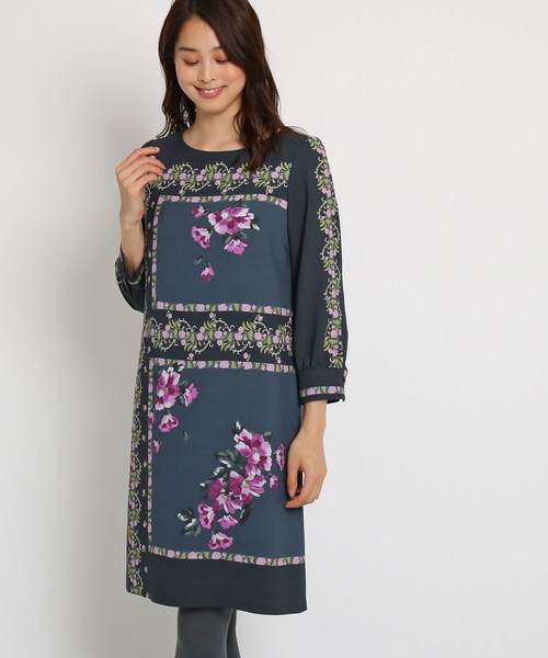 フラワースカーフプリントワンピース ワンピース Sunauna スーナウーナ のファッション ワンピース セール 洗える