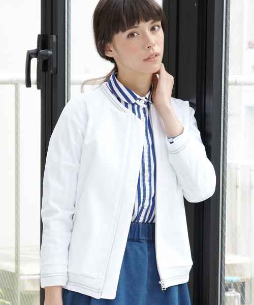 green label relaxing（グリーンレーベルリラクシング）の「GC C/N/PUダブルクロスブルゾン ◆（ブルゾン・レディース・ホワイト/ネイビー・フリー）」の2枚目の写真