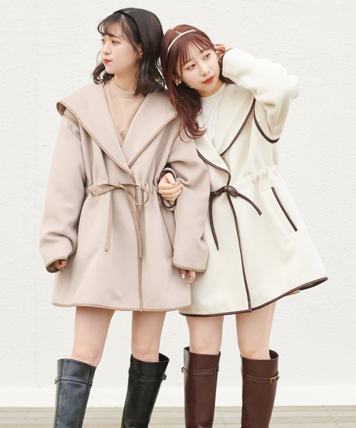 one after another NICE CLAUP（ワンアフターアナザーナイスクラップ）の「パイピングレディコート（その他アウター・レディース・モカ/ブラウン/アイボリー・FREE）」の6枚目の写真