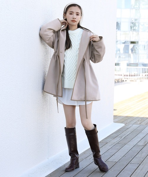 one after another NICE CLAUP（ワンアフターアナザーナイスクラップ）の「パイピングレディコート（その他アウター・レディース・モカ/ブラウン/アイボリー・FREE）」の8枚目の写真