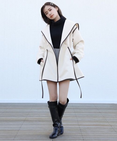 one after another NICE CLAUP（ワンアフターアナザーナイスクラップ）の「パイピングレディコート（その他アウター・レディース・モカ/ブラウン/アイボリー・FREE）」の19枚目の写真