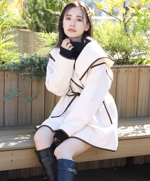 one after another NICE CLAUP（ワンアフターアナザーナイスクラップ）の「パイピングレディコート（その他アウター・レディース・モカ/ブラウン/アイボリー・FREE）」の16枚目の写真