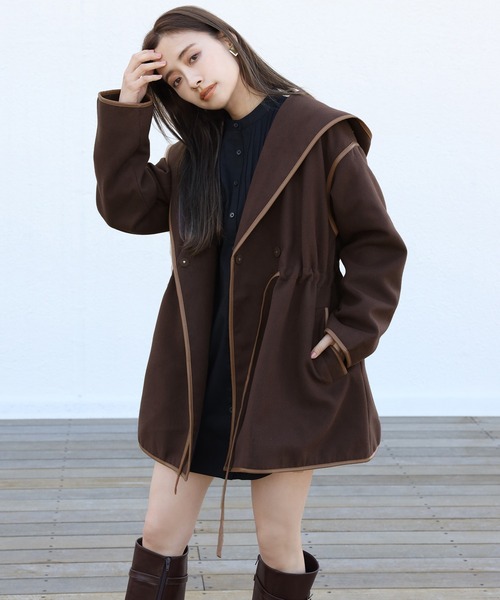 one after another NICE CLAUP（ワンアフターアナザーナイスクラップ）の「パイピングレディコート（その他アウター・レディース・モカ/ブラウン/アイボリー・FREE）」の17枚目の写真