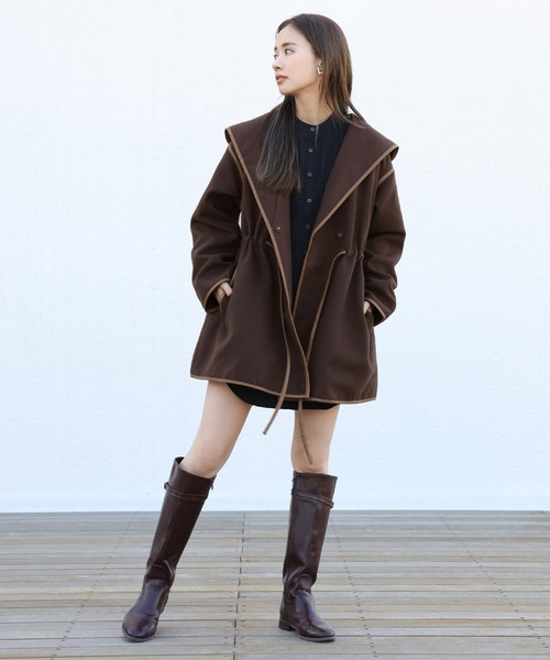 one after another NICE CLAUP（ワンアフターアナザーナイスクラップ）の「パイピングレディコート（その他アウター・レディース・モカ/ブラウン/アイボリー・FREE）」の7枚目の写真